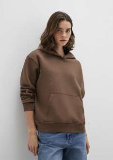 Mavi Kapüşonlu Kahverengi Basic Kadın Sweat 167299-81959