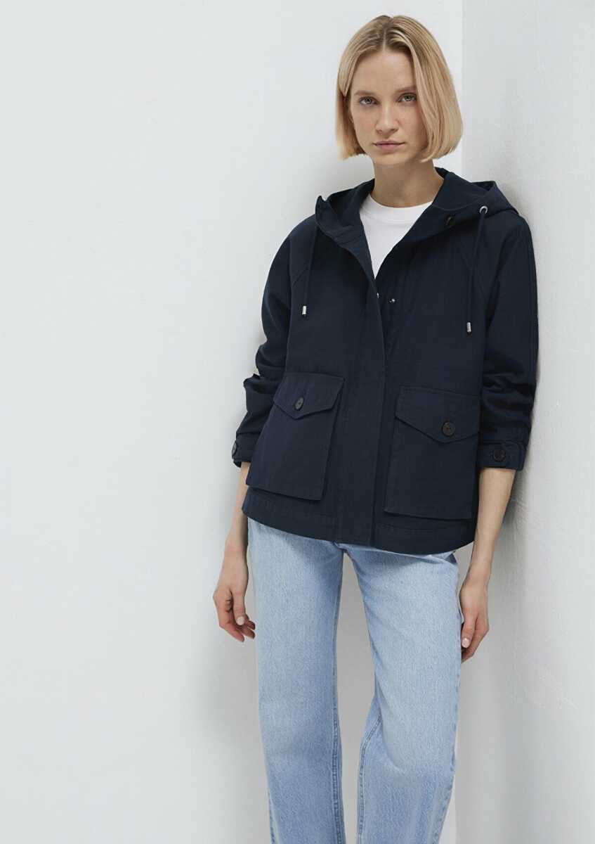 Mavi Kapüşonlu Lacivert Kısa Oversize Kadın Ceket 1110625-82906