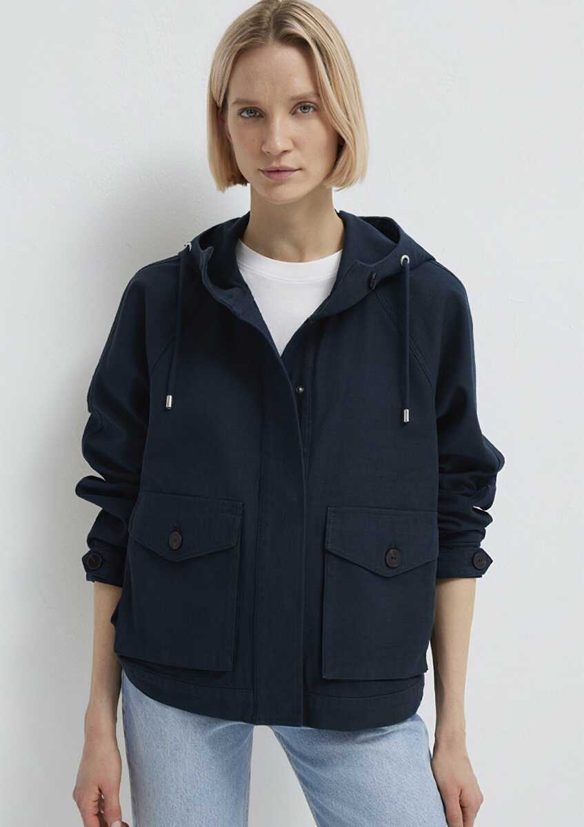 Mavi Kapüşonlu Lacivert Kısa Oversize Kadın Ceket 1110625-82906 (1)