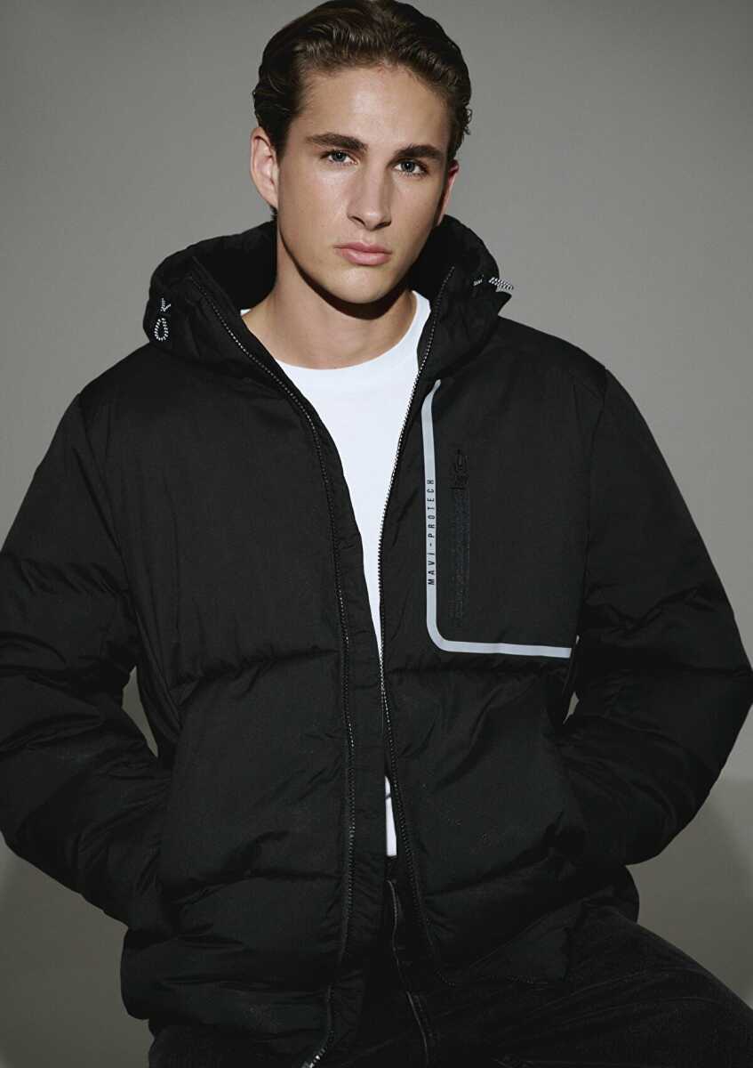 Mavi Kapüşonlu Siyah Erkek Ceket 0110463-900 - Mavi (1)