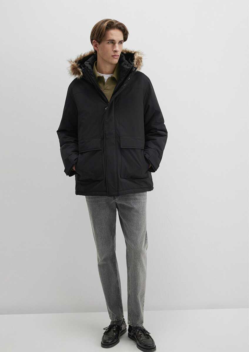 Mavi Kapüşonlu Siyah Erkek Parka 0110472-900 - Mavi (1)