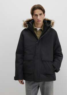 Mavi Kapüşonlu Siyah Erkek Parka 0110472-900 