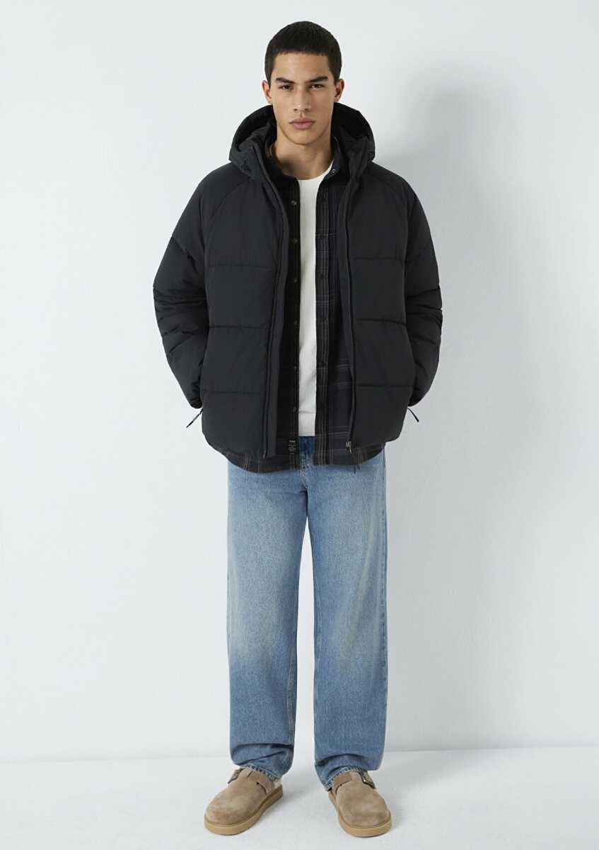 Mavi Kapüşonlu Siyah Loose Fit Erkek Ceket 0110756-71379 - 1
