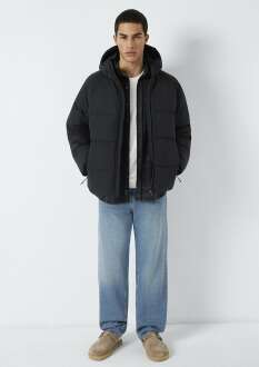 Mavi Kapüşonlu Siyah Loose Fit Erkek Ceket 0110756-71379