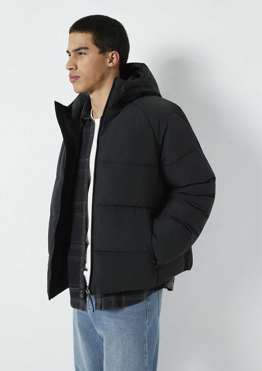 Mavi Kapüşonlu Siyah Loose Fit Erkek Ceket 0110756-71379 - 2