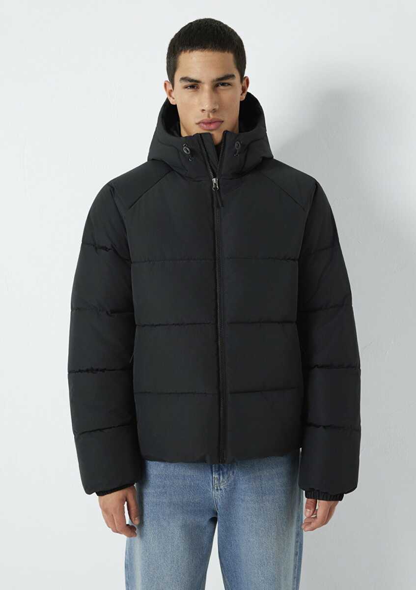 Mavi Kapüşonlu Siyah Loose Fit Erkek Ceket 0110756-71379 - 3