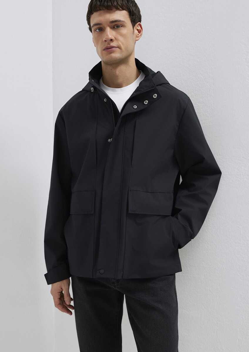 Mavi Kapüşonlu Siyah Loose Fit Erkek Ceket 0110757-71379