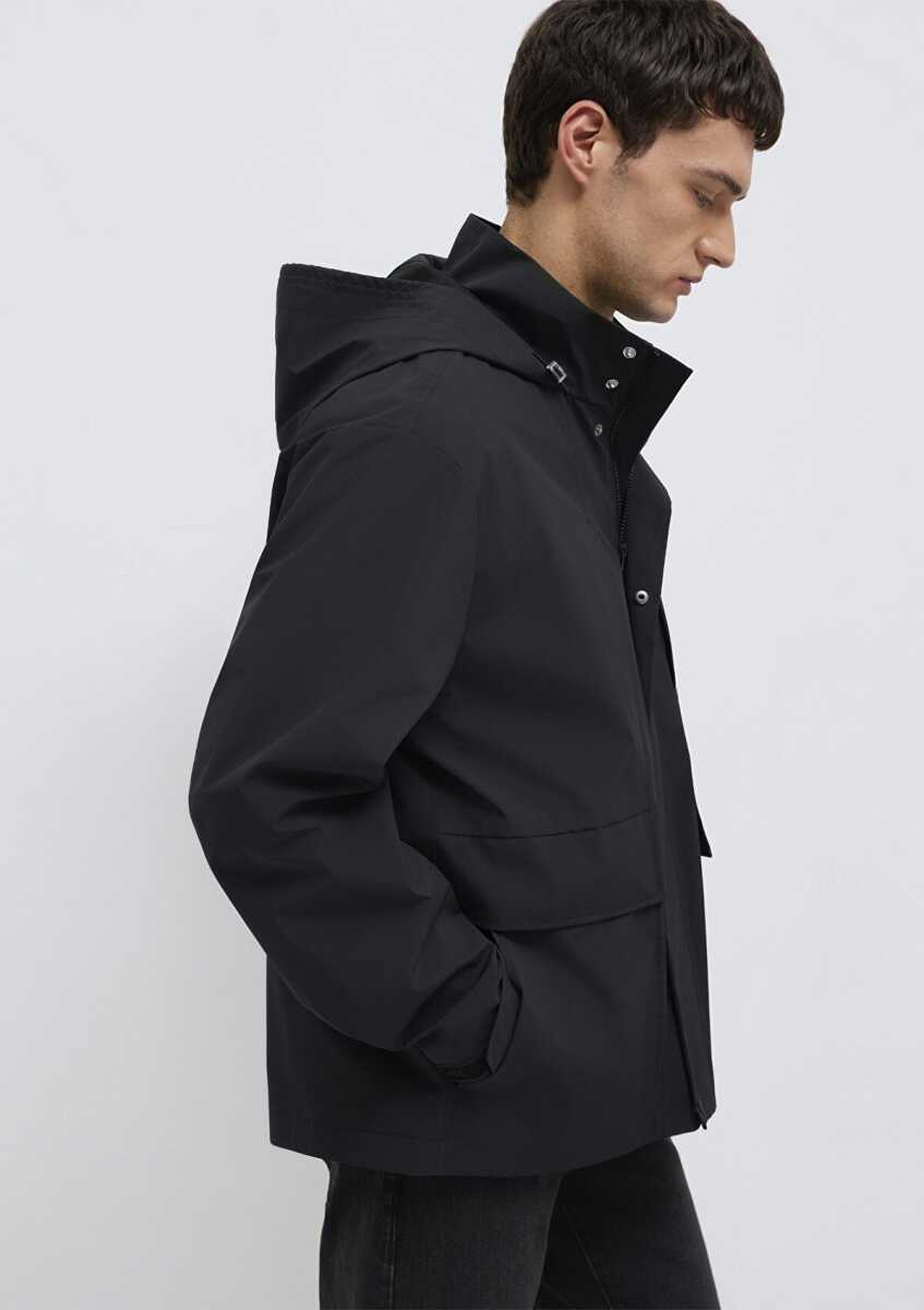 Mavi Kapüşonlu Siyah Loose Fit Erkek Ceket 0110757-71379 (1)