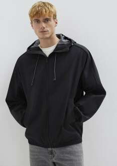 Mavi Kapüşonlu Siyah Loose Fit Erkek Ceket 0110818-900
