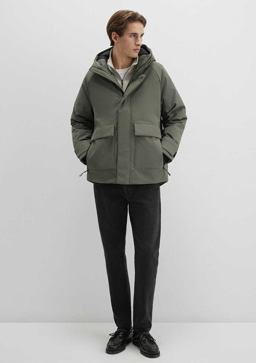 Mavi Kapüşonlu Soluk Koyu Yeşil Erkek Ceket 0110467-85485 - Mavi