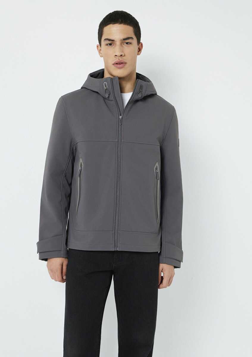 Mavi Kapüşonlu Su İtici Gri Scuba Ceket 0110762-85540 - Mavi