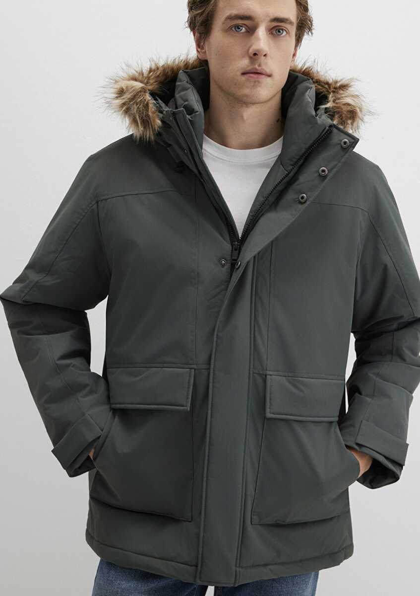 Mavi Kapüşonlu Yeşil Loose Fit Erkek Parka 0110472-71598