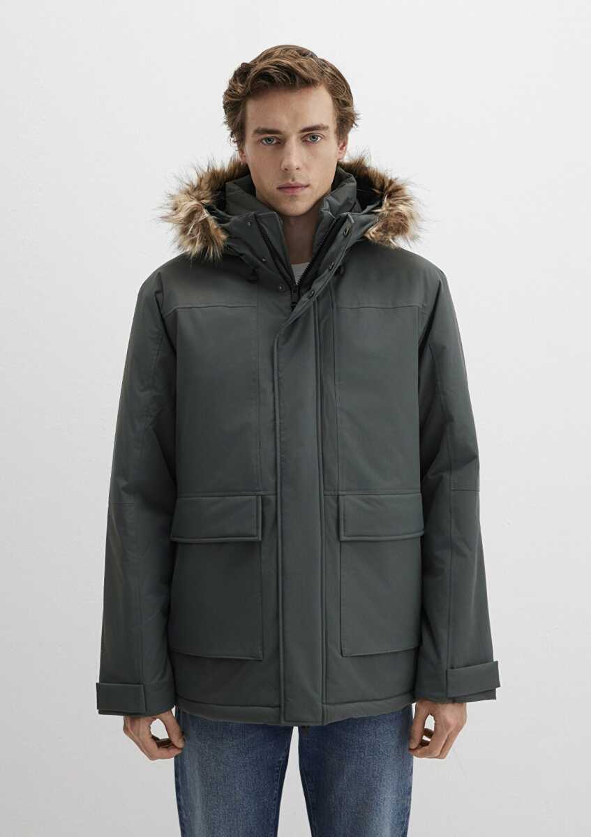 Mavi Kapüşonlu Yeşil Loose Fit Erkek Parka 0110472-71598 - 3