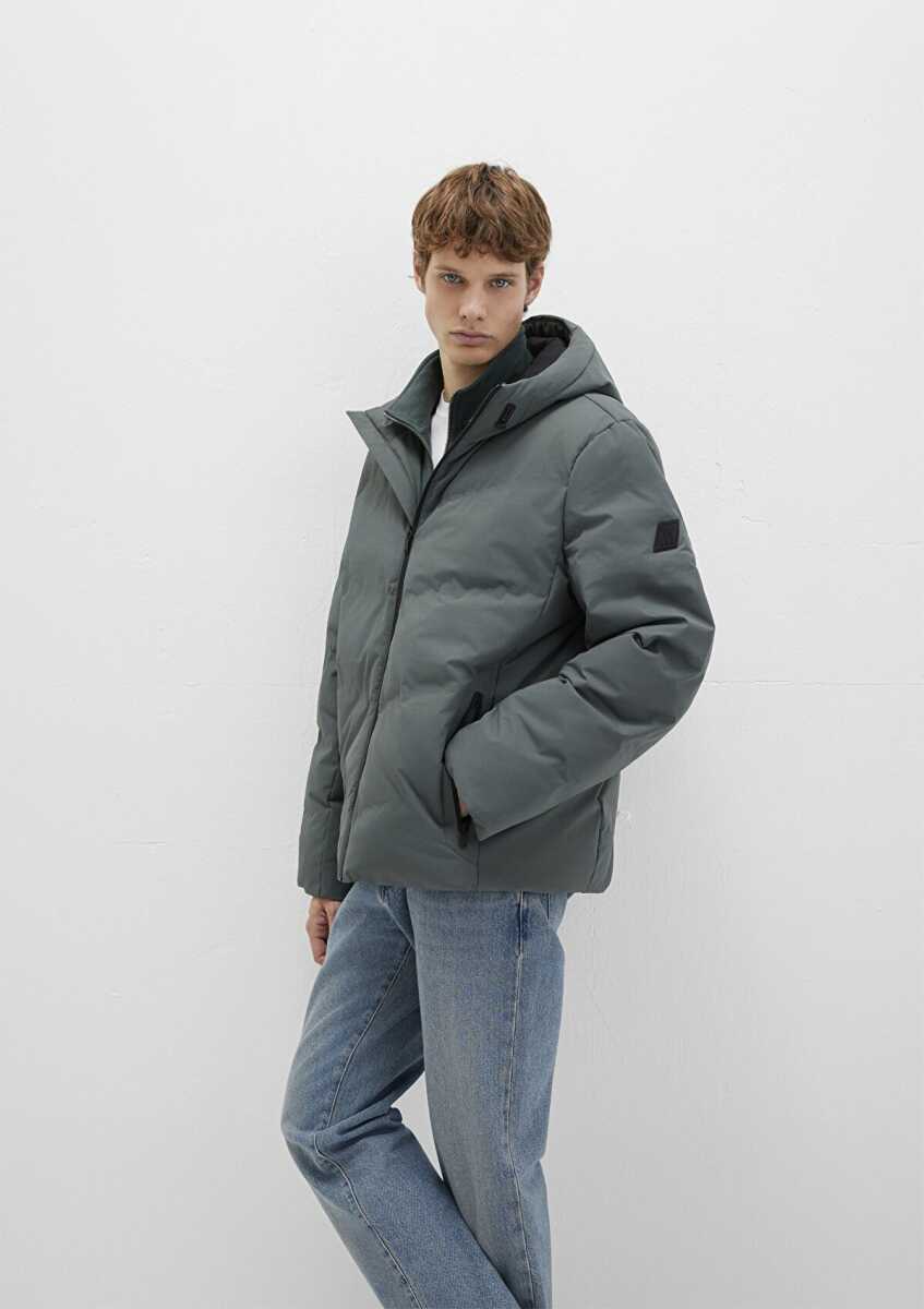 Mavi Kapüşonlu Yeşil Loose Fit Şişme Erkek Mont 0110651-71598 - Mavi (1)