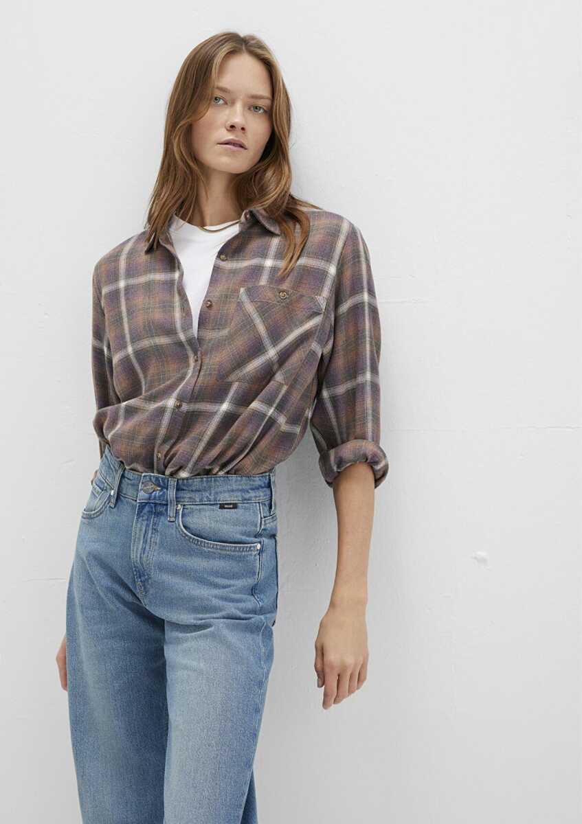 Mavi Kareli Kahverengi Loose Fit Kadın Gömlek 1211284-83169 - Mavi