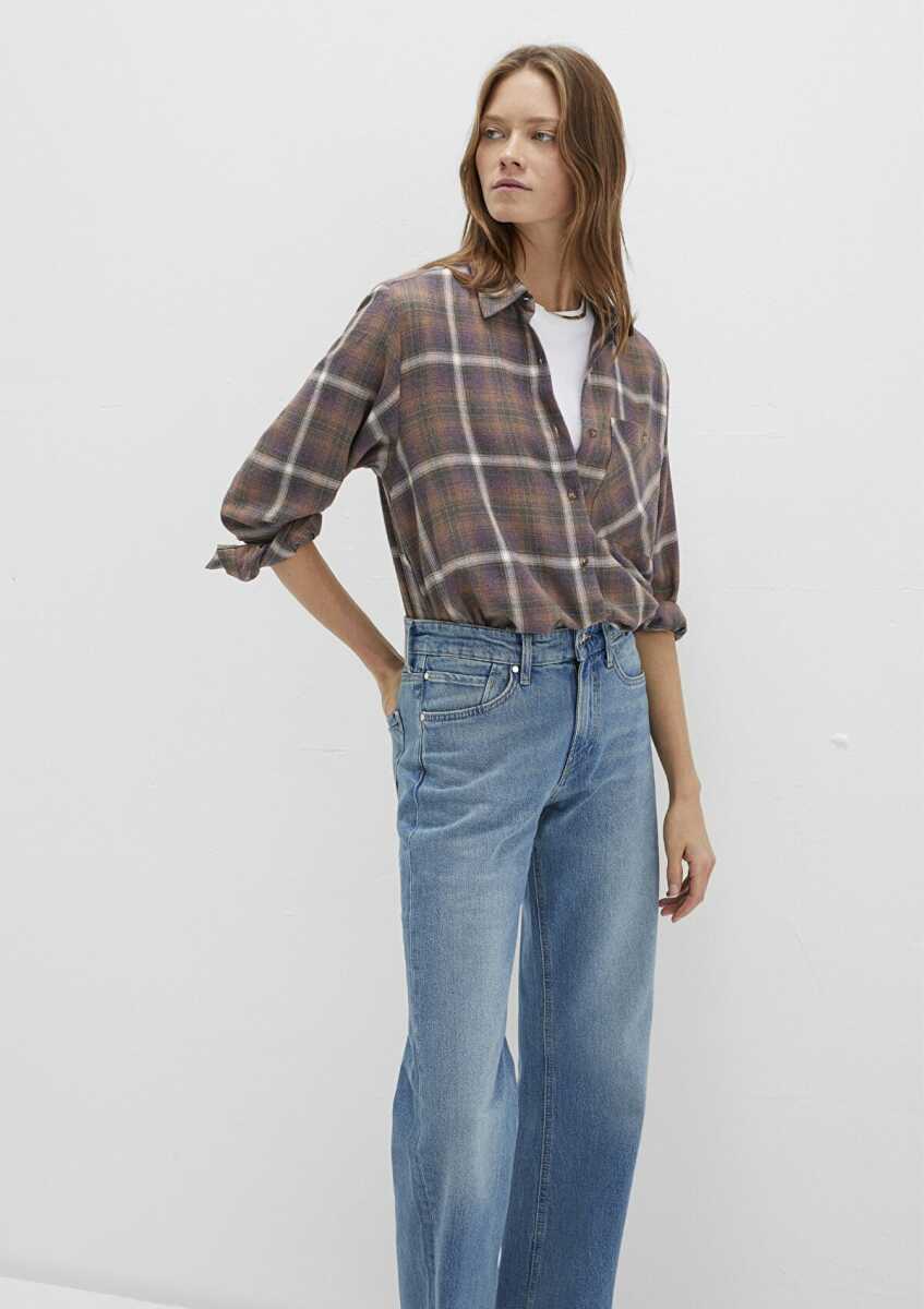 Mavi Kareli Kahverengi Loose Fit Kadın Gömlek 1211284-83169 - Mavi (1)