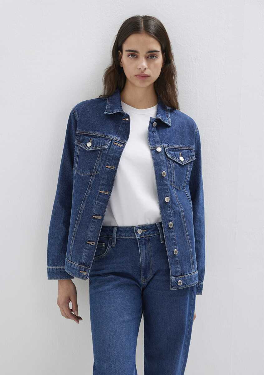 Mavi Karla 90lar Koyu Mavi boyfriend Kadın Jean Ceket 110154-91001