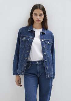 Mavi Karla 90lar Koyu Mavi boyfriend Kadın Jean Ceket 110154-91001 
