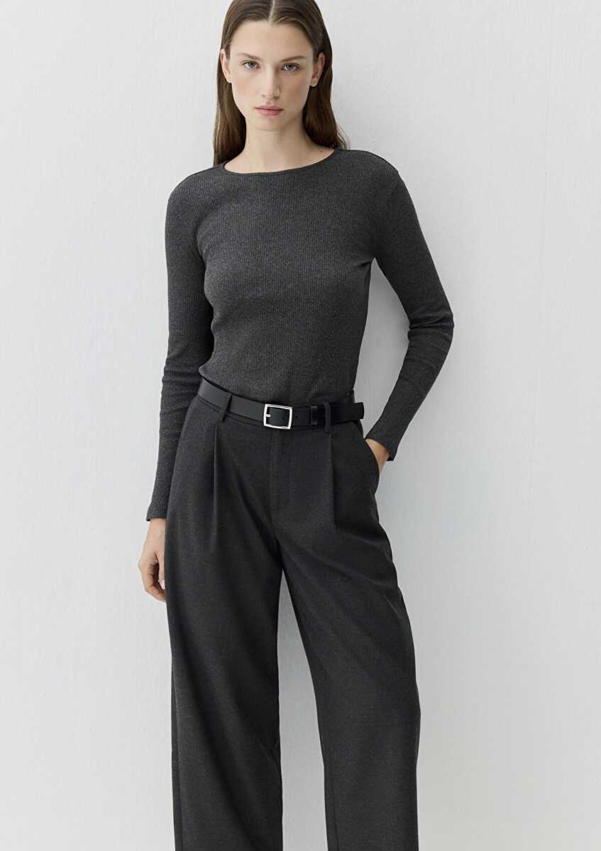 Mavi Kaşmir Karışımlı Siyah Uzun Kollu Basic Kadın Sweat 1613655-80927 - Mavi