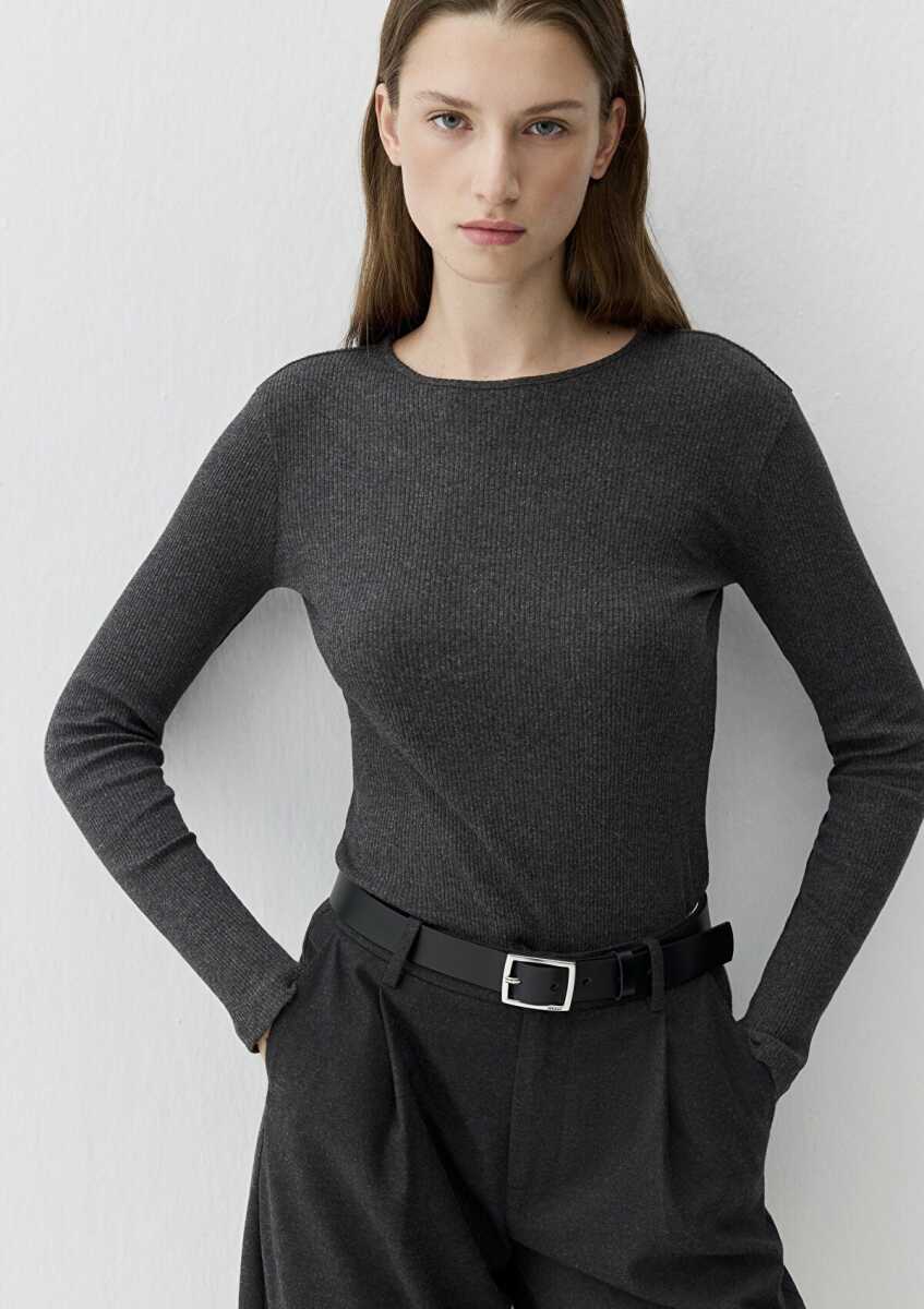 Mavi Kaşmir Karışımlı Siyah Uzun Kollu Basic Kadın Sweat 1613655-80927 - Mavi (1)