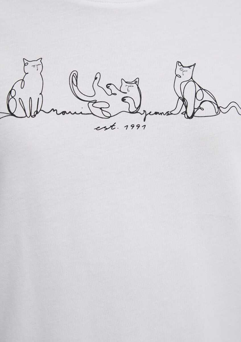 Mavi Kedi Baskılı Beyaz Kadın Tişört 1613721-620 - 7
