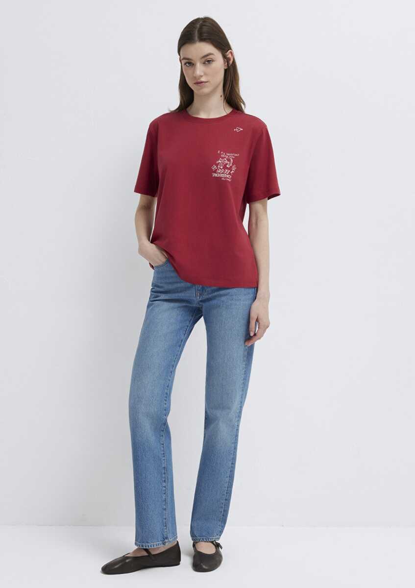 Mavi Kedi Baskılı Kırmızı Regular Fit Kadın Tişört 1613875-70391 (1)