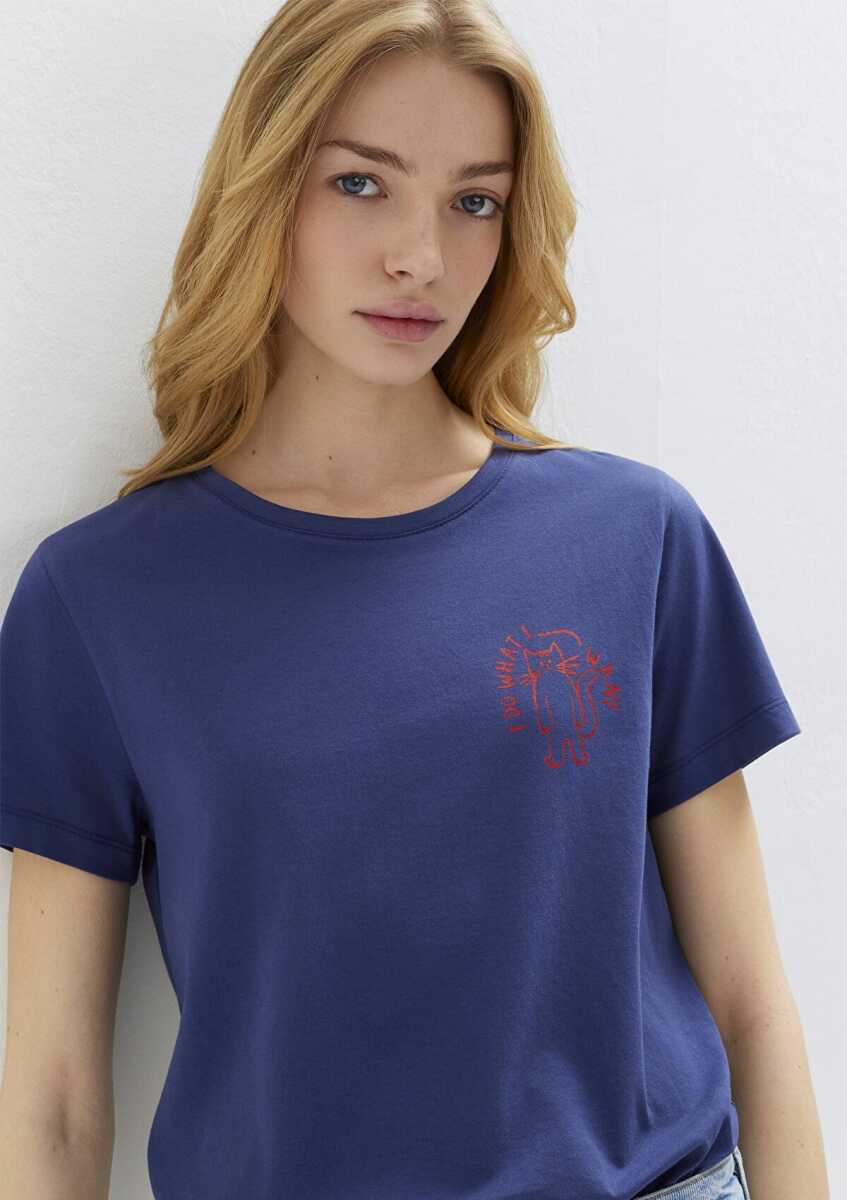 Mavi Kedi Baskılı Lacivert Kadın Tişört 1613873-70498