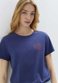 Mavi Kedi Baskılı Lacivert Kadın Tişört 1613873-70498 