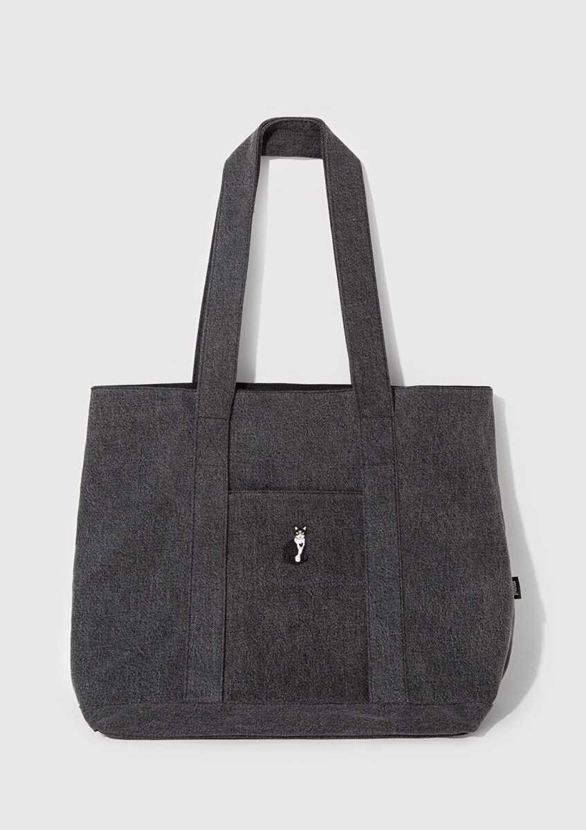 Mavi Kedi Nakışlı Antrasit Denim Kadın Çanta 1913284-22864 - 3