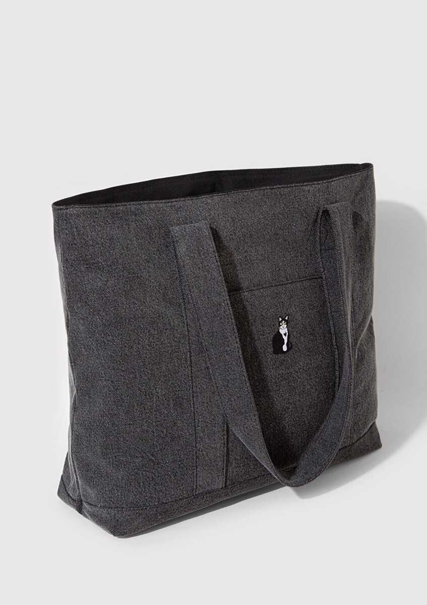 Mavi Kedi Nakışlı Antrasit Denim Kadın Çanta 1913284-22864 - 4