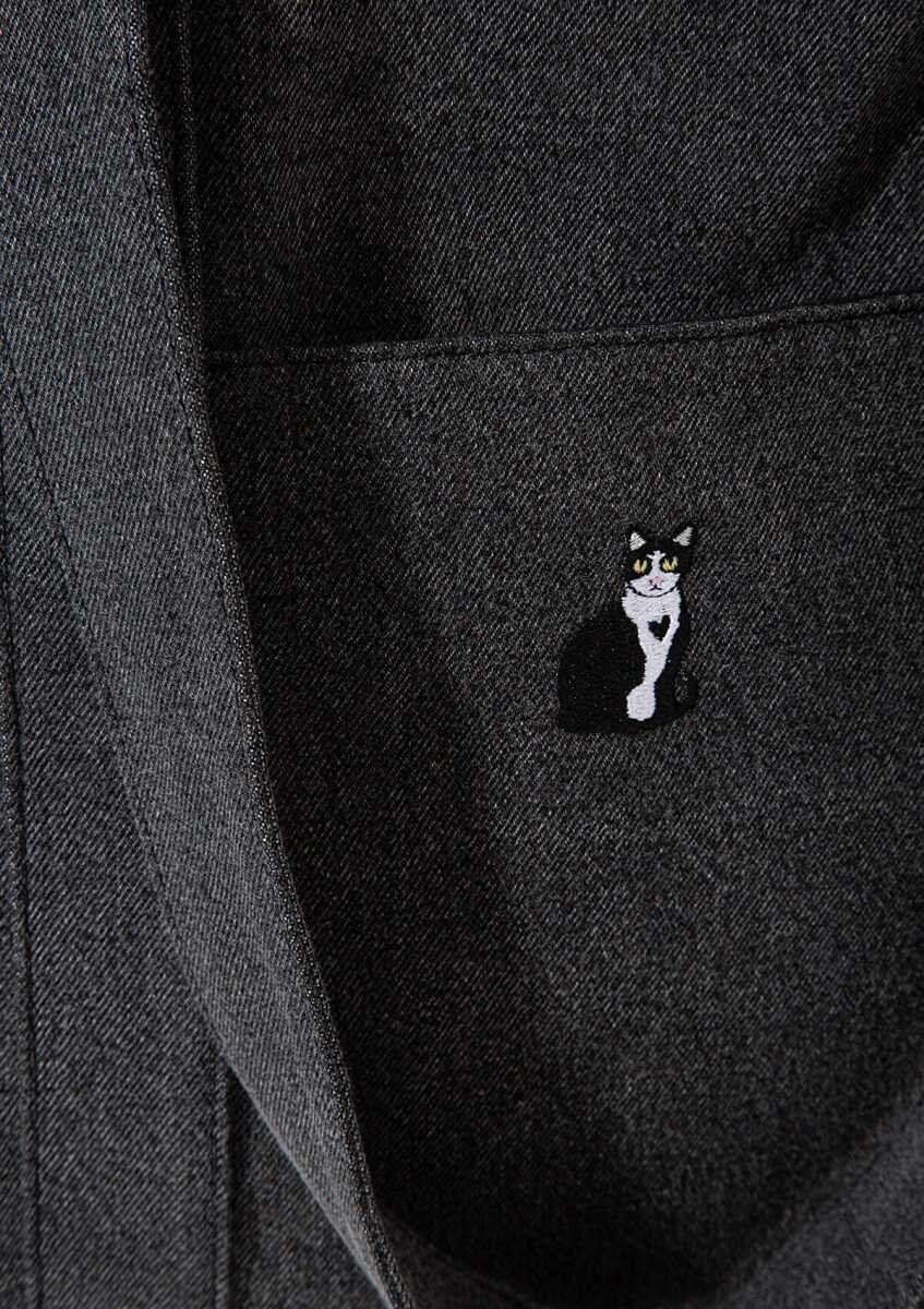 Mavi Kedi Nakışlı Antrasit Denim Kadın Çanta 1913284-22864 - 7
