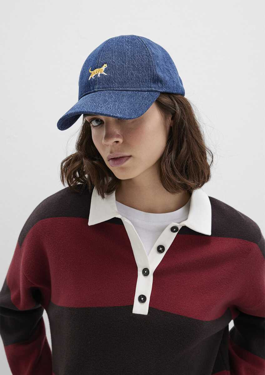 Mavi Kedi Nakışlı Denim Kadın Şapka 1913012-10241 - 1