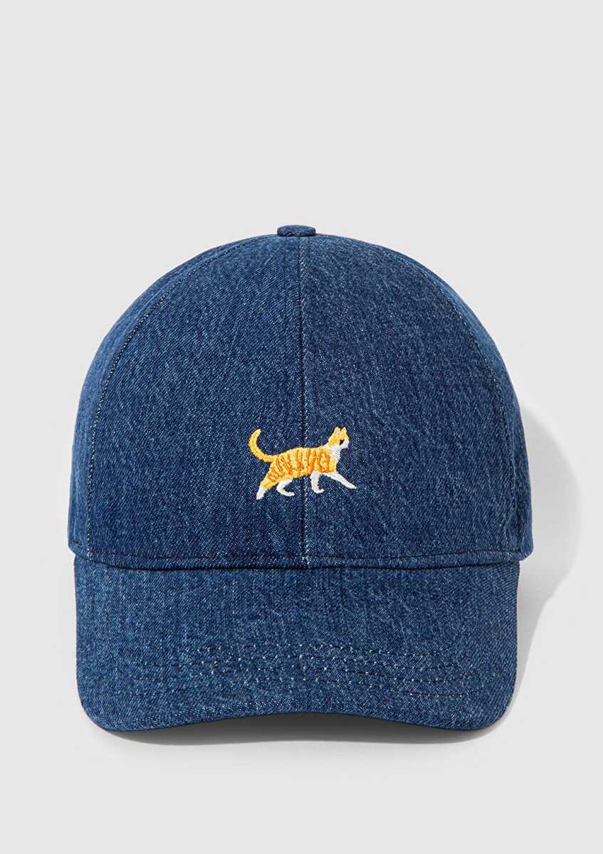 Mavi Kedi Nakışlı Denim Kadın Şapka 1913012-10241 - 3
