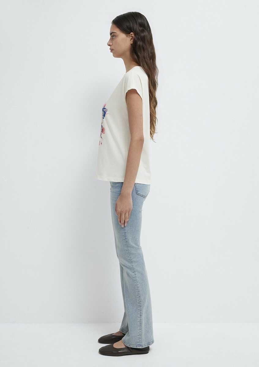 Mavi Kelebek Baskılı Ekru Regular Fit Kadın Tişört 1613718-80194 - 4