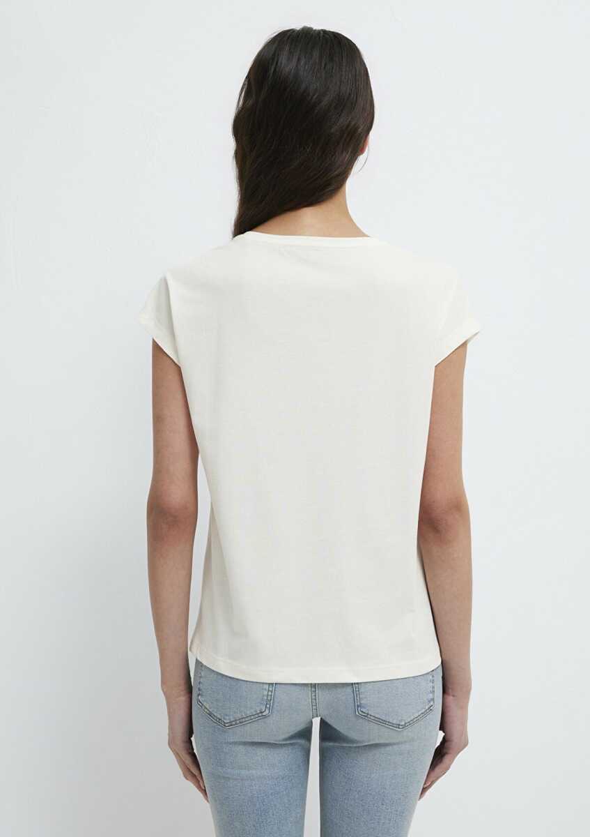 Mavi Kelebek Baskılı Ekru Regular Fit Kadın Tişört 1613718-80194 - 5