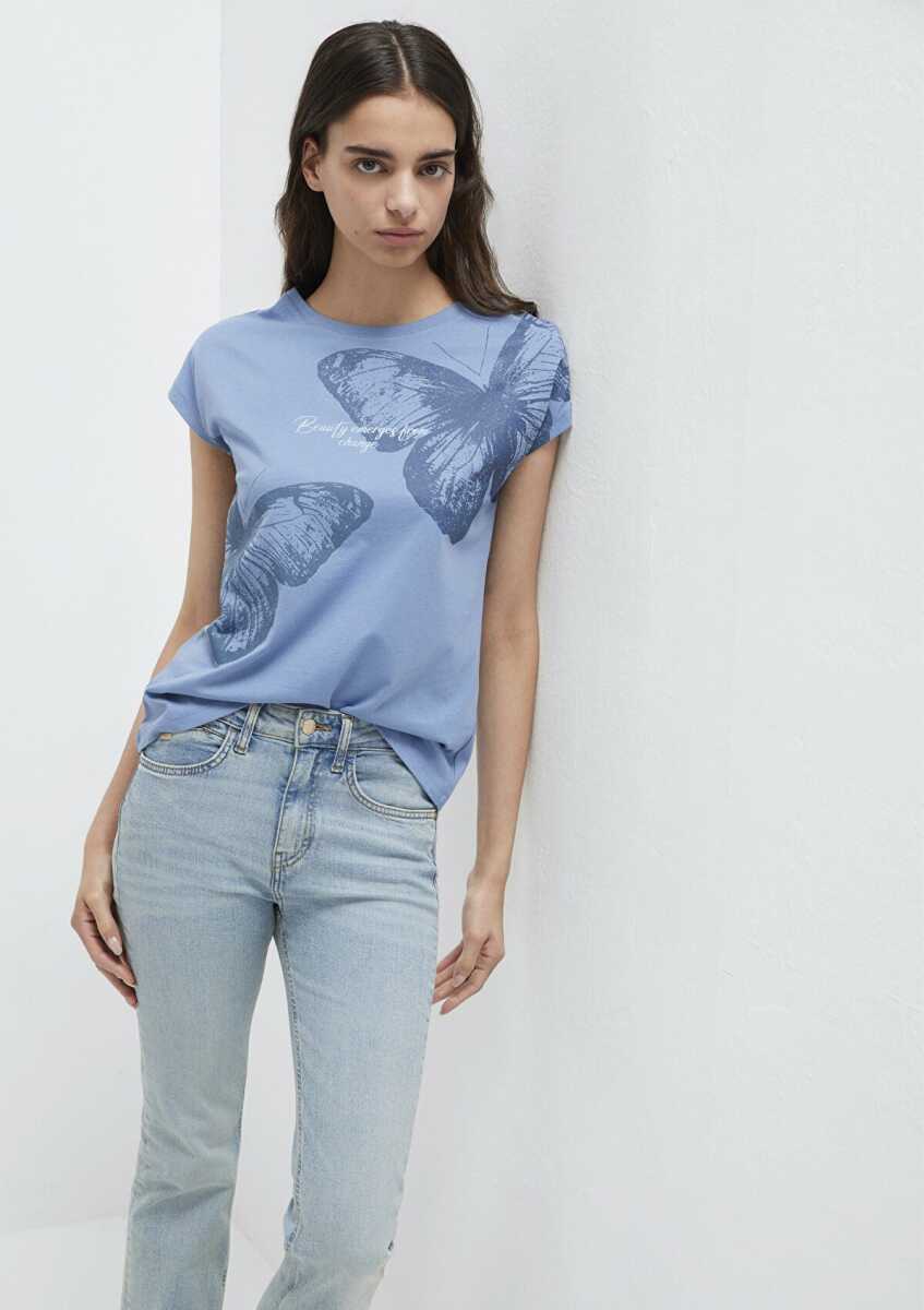 Mavi Kelebek Baskılı Mavi Regular Fit Kadın Tişört 1613717-70728 (1)