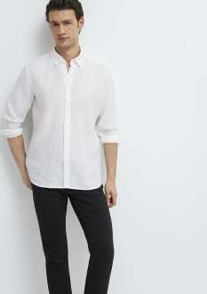 Mavi Keten Karışımlı Beyaz Regular Fit Erkek Gömlek 0211909-620 
