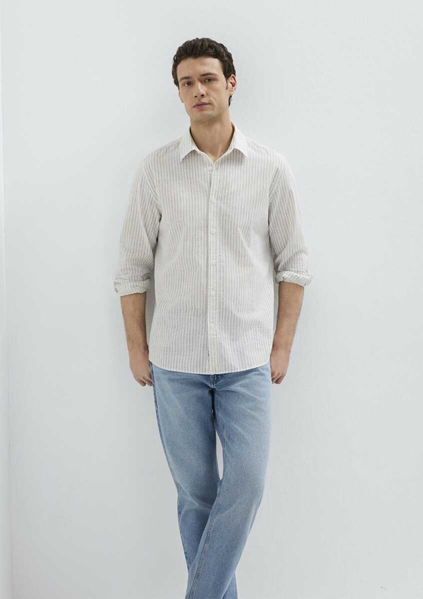 Mavi Keten Karışımlı Ekru Regular Fit Erkek Gömlek 0212004-91559 (1)