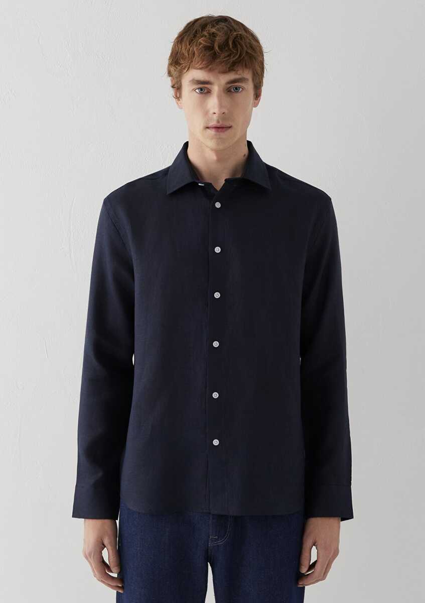 Mavi Keten Karışımlı Lacivert Loose Fit Erkek Gömlek 0211960-86623 - 3