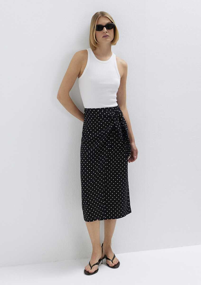 Mavi Keten Karışımlı Siyah Midi Kadın Etek  1310765-81469