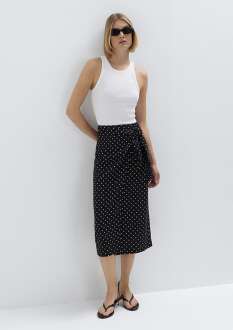 Mavi Keten Karışımlı Siyah Midi Kadın Etek  1310765-81469 