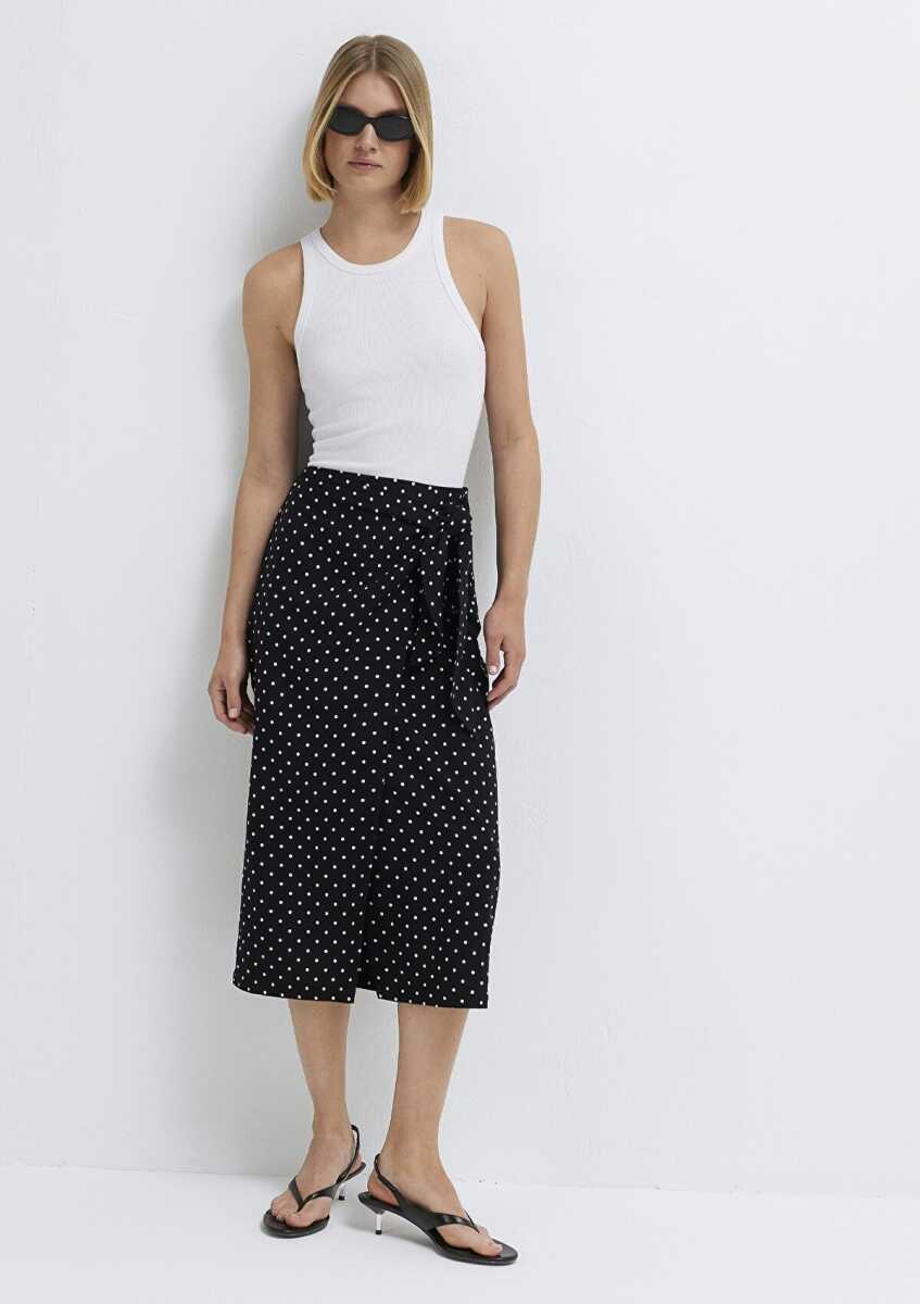 Mavi Keten Karışımlı Siyah Midi Kadın Etek  1310765-81469 (1)