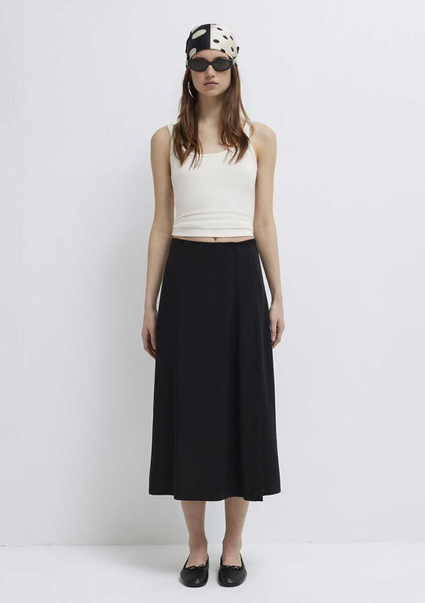 Mavi Keten Karışımlı Siyah Midi Loose Fit Kadın Etek 1310849-900 - 3