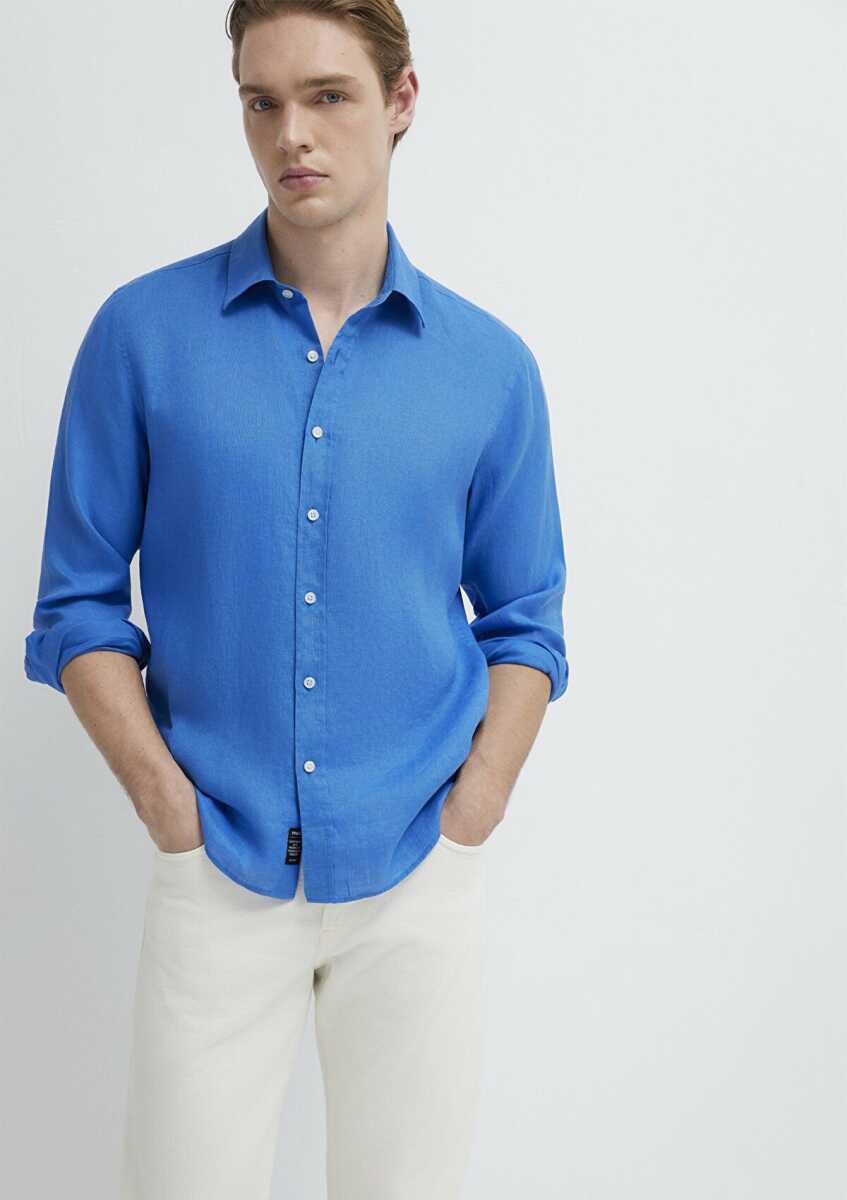 Mavi Keten Slim Fit Erkek Gömlek 0211466-81347 (1)