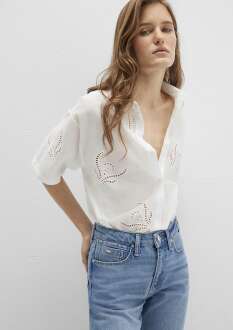 Mavi Kırık Beyaz Baskılı Kadın Gömlek 1211186-70057