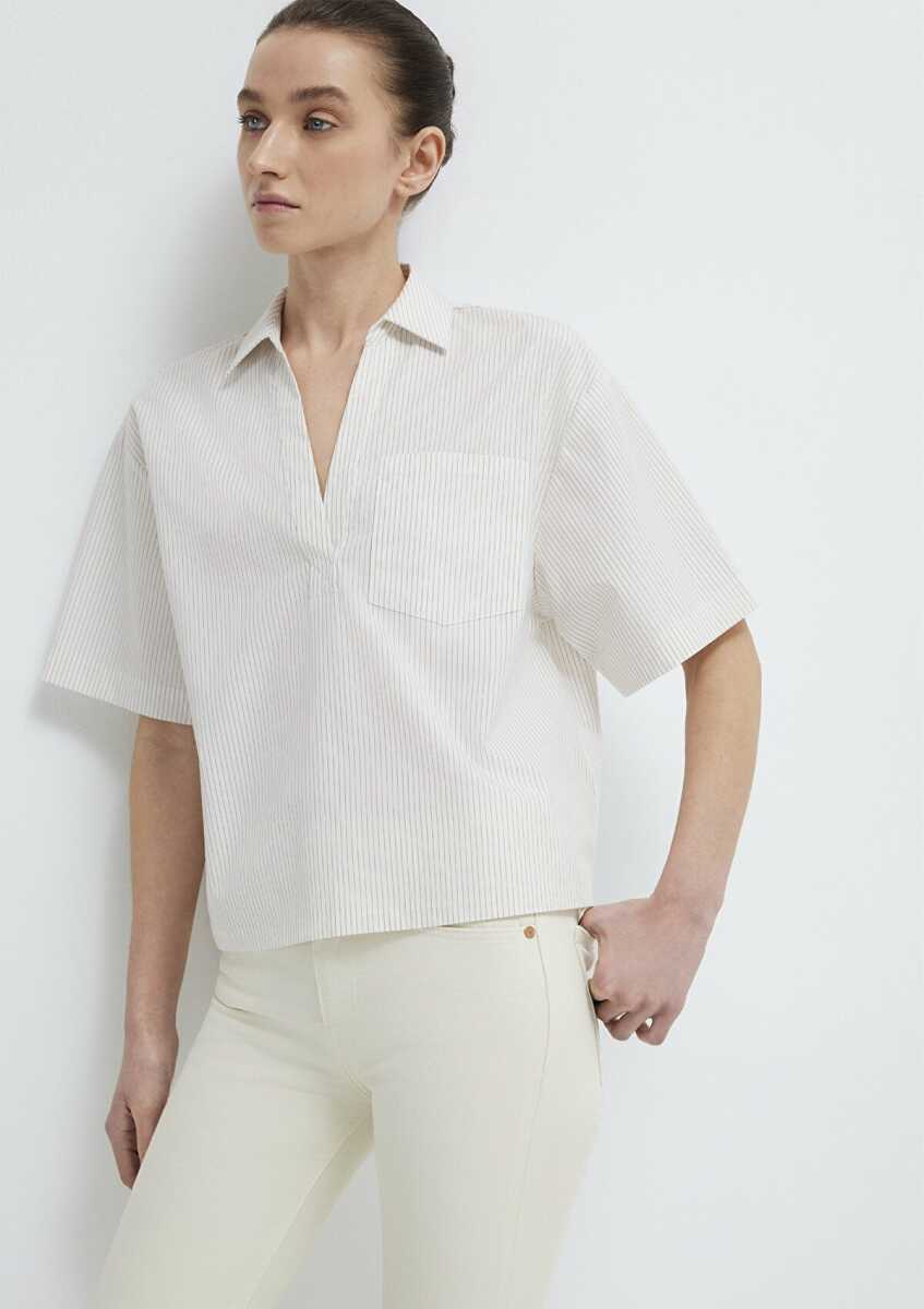 Mavi Kısa Kollu Cepli Ekru Loose Fit Kadın Bluz 1211377-82759 (1)