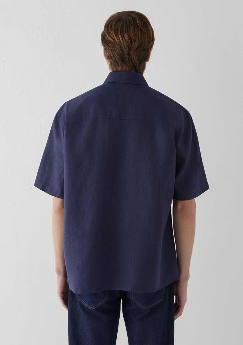 Mavi Kısa Kollu Lacivert Keten Loose Fit Erkek Gömlek 0211966-86623 - 5