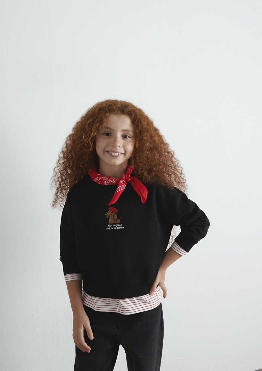 Mavi Köpek Baskılı Siyah Çocuk Sweat 7S10132-900 - Mavi (1)