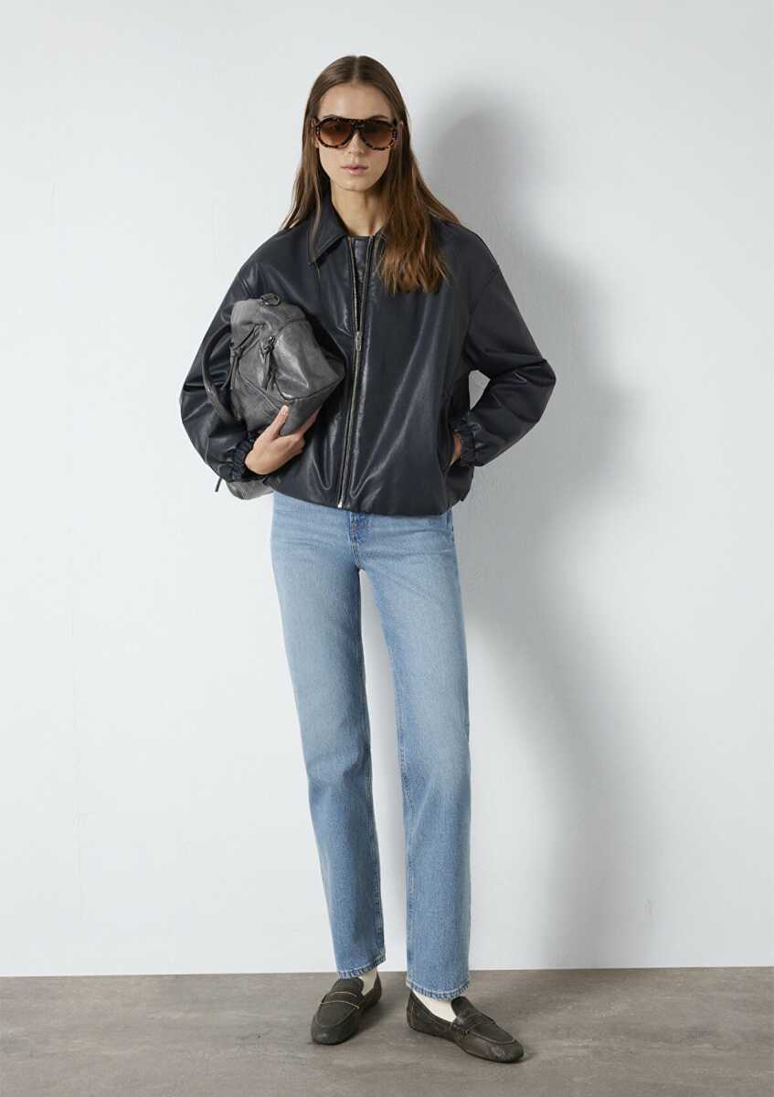 Mavi Lacivert Oversize Suni Deri Kadın Ceket 1110614-90372 - Mavi