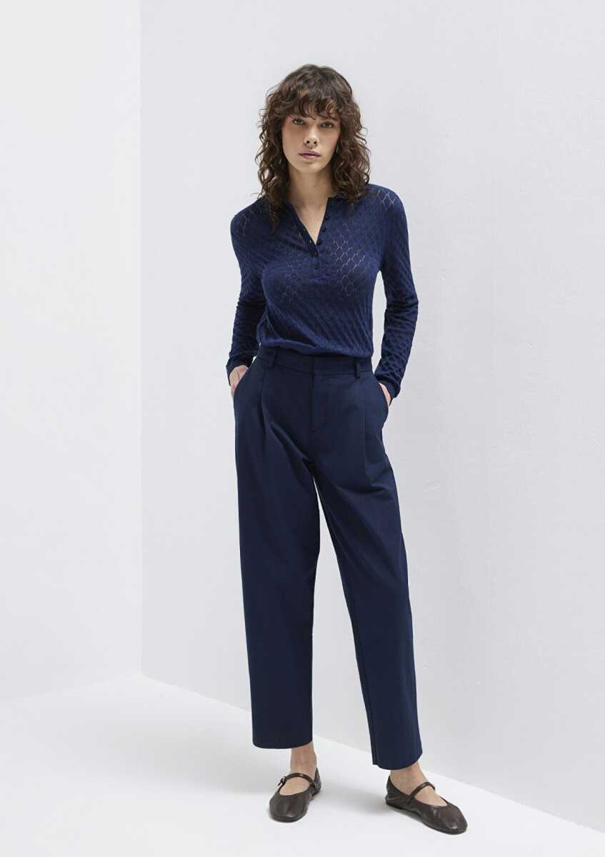 Mavi Lacivert Pilili Kadın Pantolon 1011147-82318